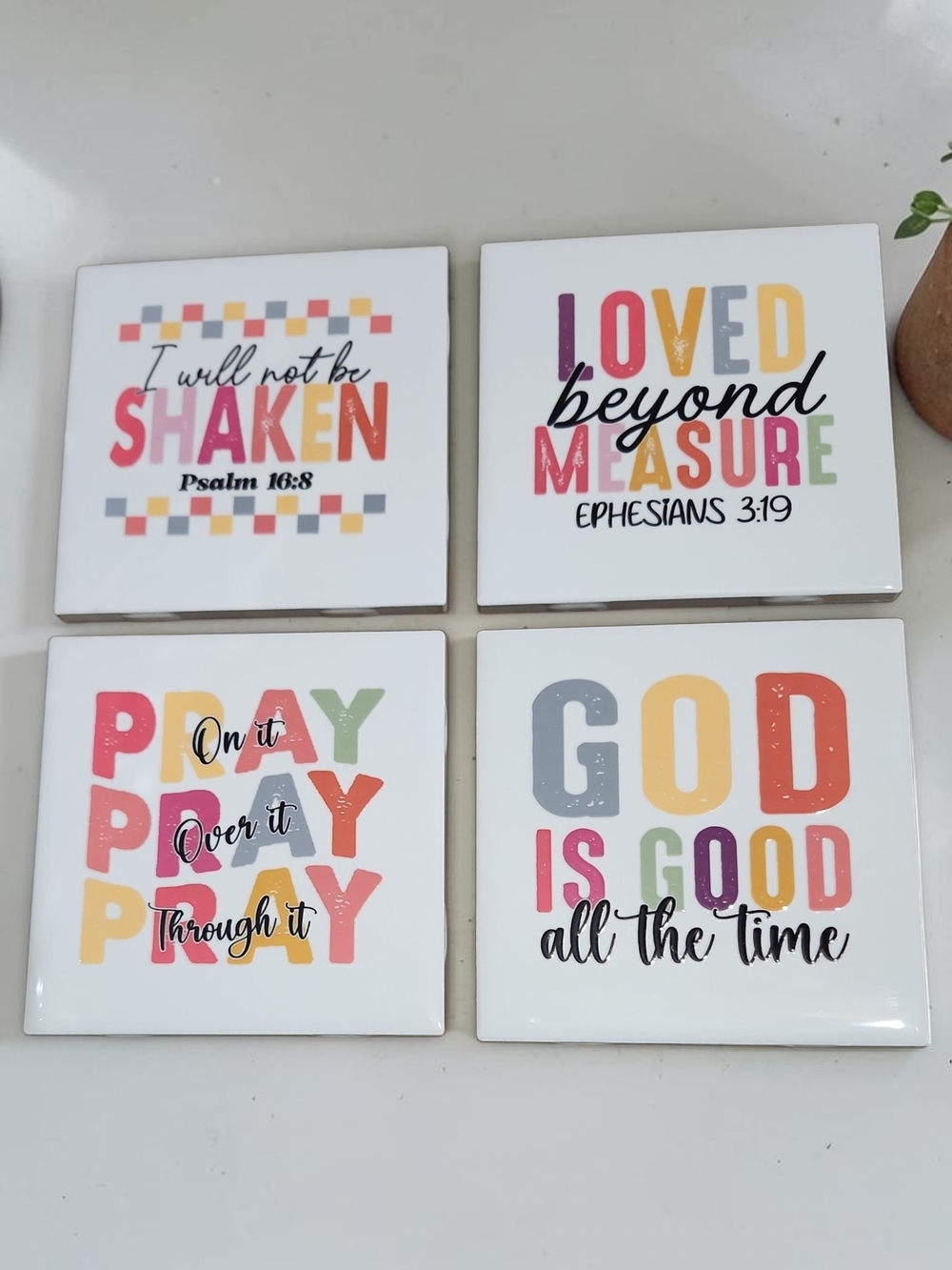 Colorful Inspirational Scripture Coaster Set